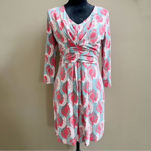 BODEN Women's Sz 10 Marion Coral Leaf Jersey Knit Twist Dress - Picture 5 of 12